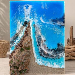 Cuadro marino en resina con relieve rocoso
