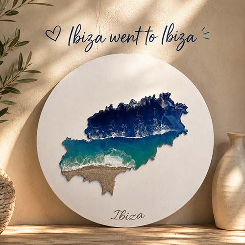 Cuadro personalizado de Ibiza en madera y resina