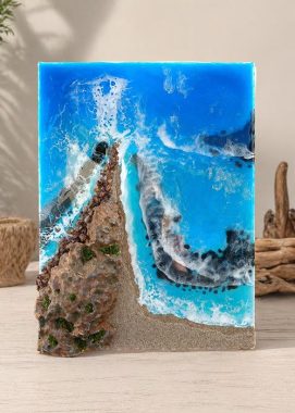 Cuadro marino en resina con relieve rocoso